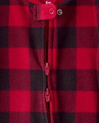 Baby Plaid Print Reindeer Christmas Loose Fit Long-Sleeve Sleep & Play - Red