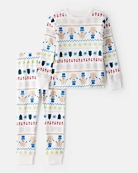 Baby Snowman Fair Isle 100% Cotton Long-Sleeve Snug Fit 2-Piece Pajamas - White