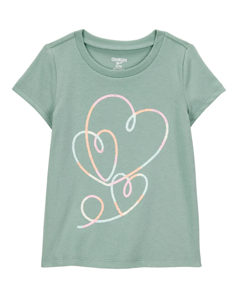 Toddler Heart-Print Short-Sleeve Graphic Tee - Green