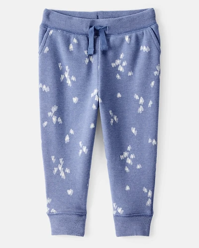 Baby Girl Heart Print Drawstring Joggers - Blue