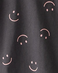 Girls Smiley Face Print Long-Sleeve Top - Black