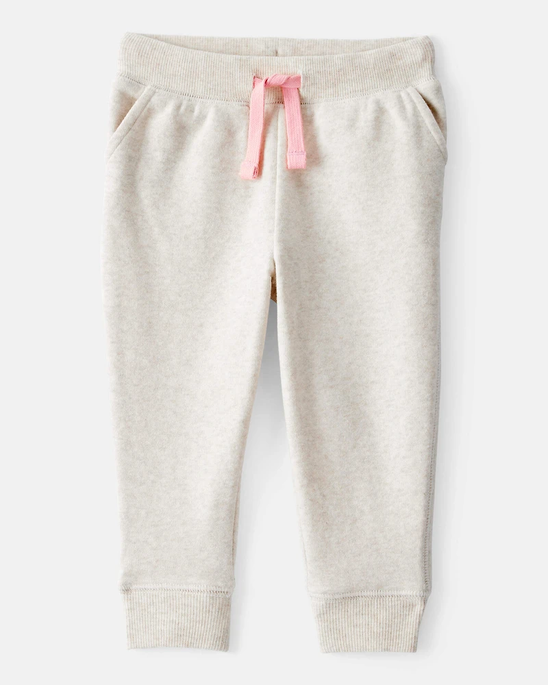 Baby Girl Solid Fleece Drawstring Joggers - Oatmeal