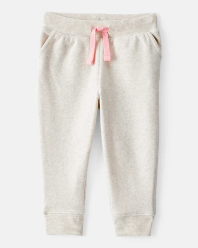Baby Girl Solid Fleece Drawstring Joggers - Oatmeal