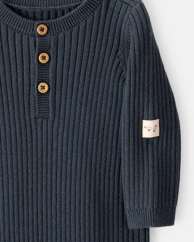 Baby Button-Down Sweater Jumpsuit - Navy