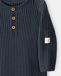 Baby Button-Down Sweater Jumpsuit - Navy