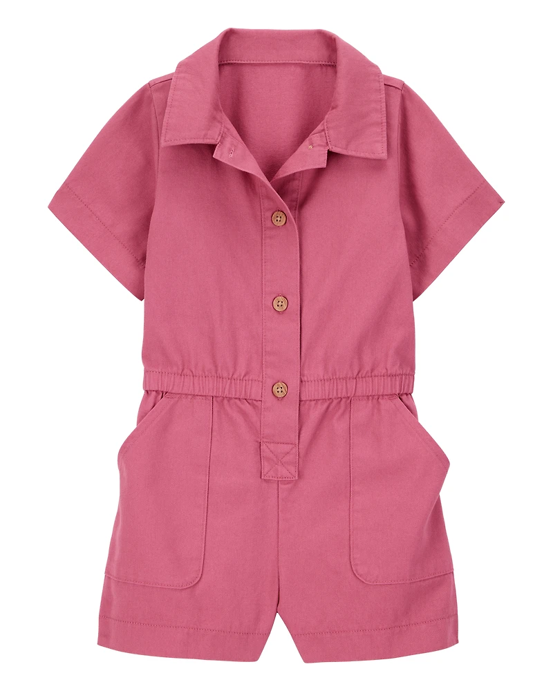 Toddler Twill Button-Down Romper - Pink