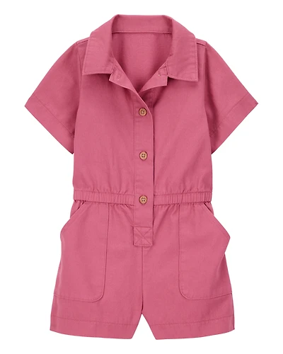 Toddler Twill Button-Down Romper - Pink