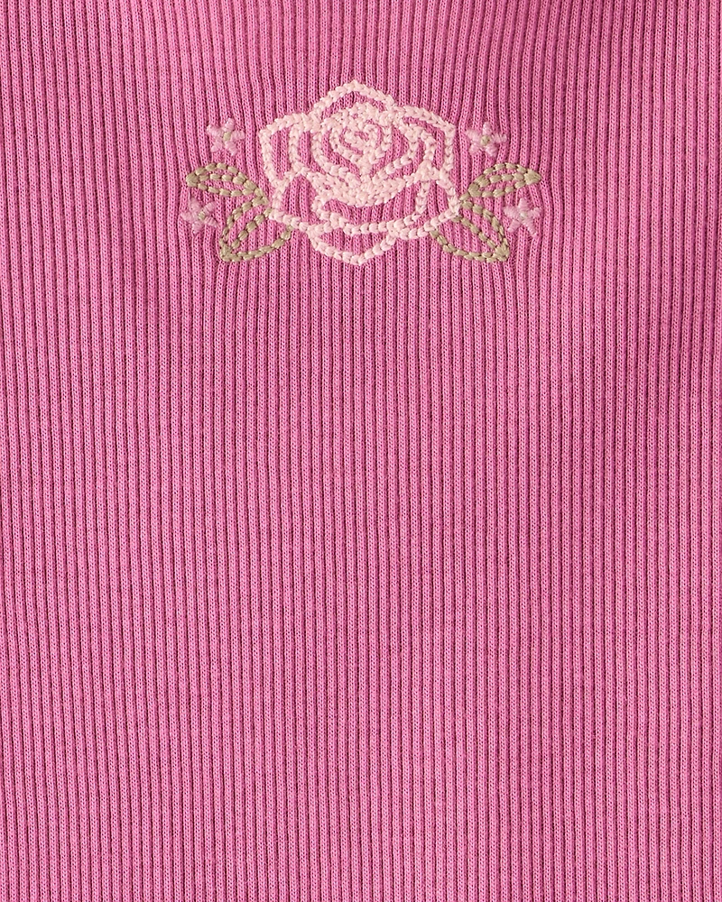 Toddler Girl Flower Cotton Short-Sleeve Top - Pink