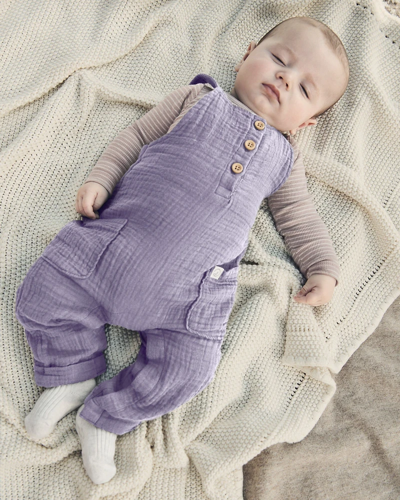 Baby Organic Cotton Gauze Overalls in Lilac