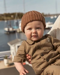 Baby Boy Canvas Long-Sleeve Jumpsuit - Brown