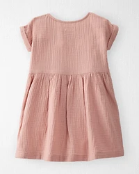Toddler Organic Cotton Gauze Dress Pink
