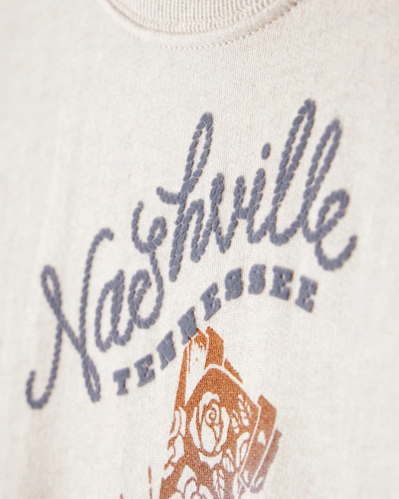 Girls Nashville Western Cotton Long-Sleeve Pullover Sweatshirt - Ivory