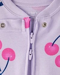 Baby Girl Cherry 100% Cotton Snug Fit 2-Way Zip Footie 1-Piece Pajamas - Purple