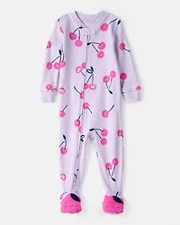 Toddler Girl Cherry 100% Cotton Snug Fit Footie 1-Piece Pajamas - Purple