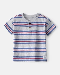 Toddler Boy Striped Short-Sleeve Henley Tee - Grey