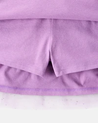Kid 2-Piece Glitter Cat Tee & Tulle Tutu Skort Set - Black/Purple