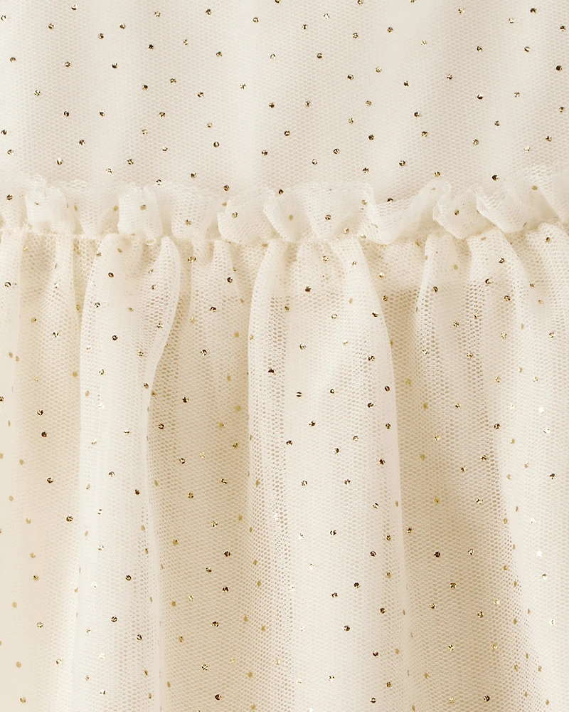 Baby Girl Sparkle Polka Dot Tulle Long-Sleeve Dress - Ivory