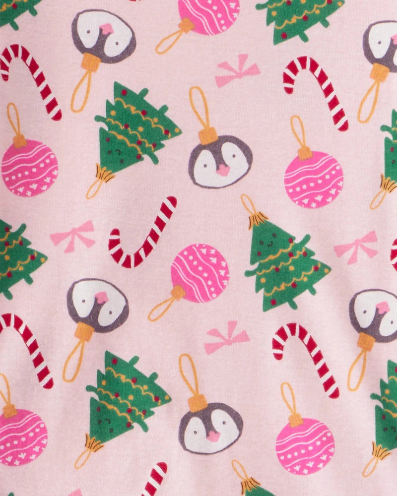 Kid Pink Ornaments 100% Cotton Long-Sleeve Snug Fit 2-Piece Pajamas