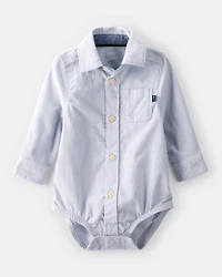 Baby Boy Corduroy Long-Sleeve Button-Down Bodysuit - Blue