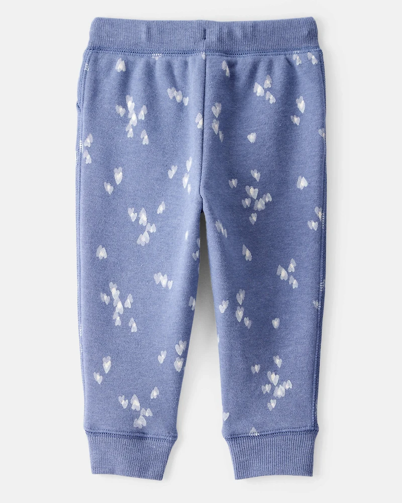Baby Girl Heart Print Drawstring Joggers - Blue