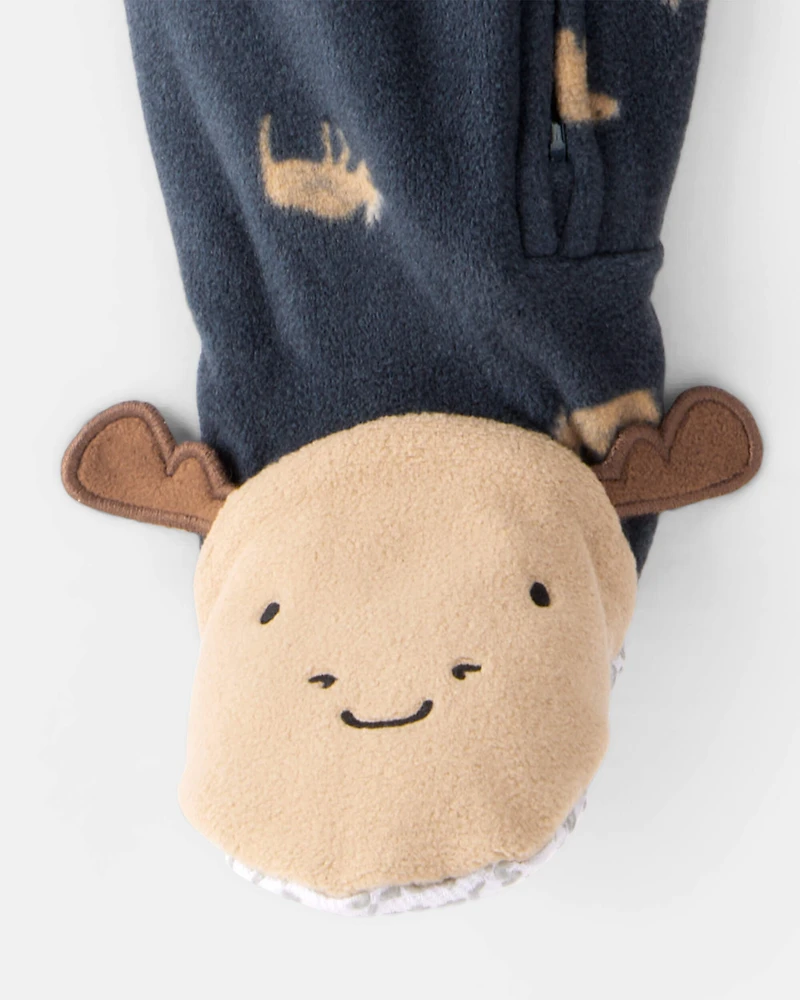 Baby Boy Moose Loose Fit 2-Way Zip 1-Piece Pajamas - Navy