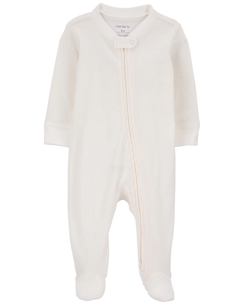 Baby Zip-Up Ribbed Sleep & Play Pajamas - Ivory