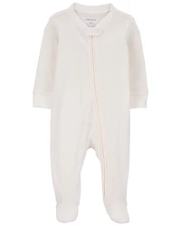 Baby Zip-Up Ribbed Sleep & Play Pajamas - Ivory