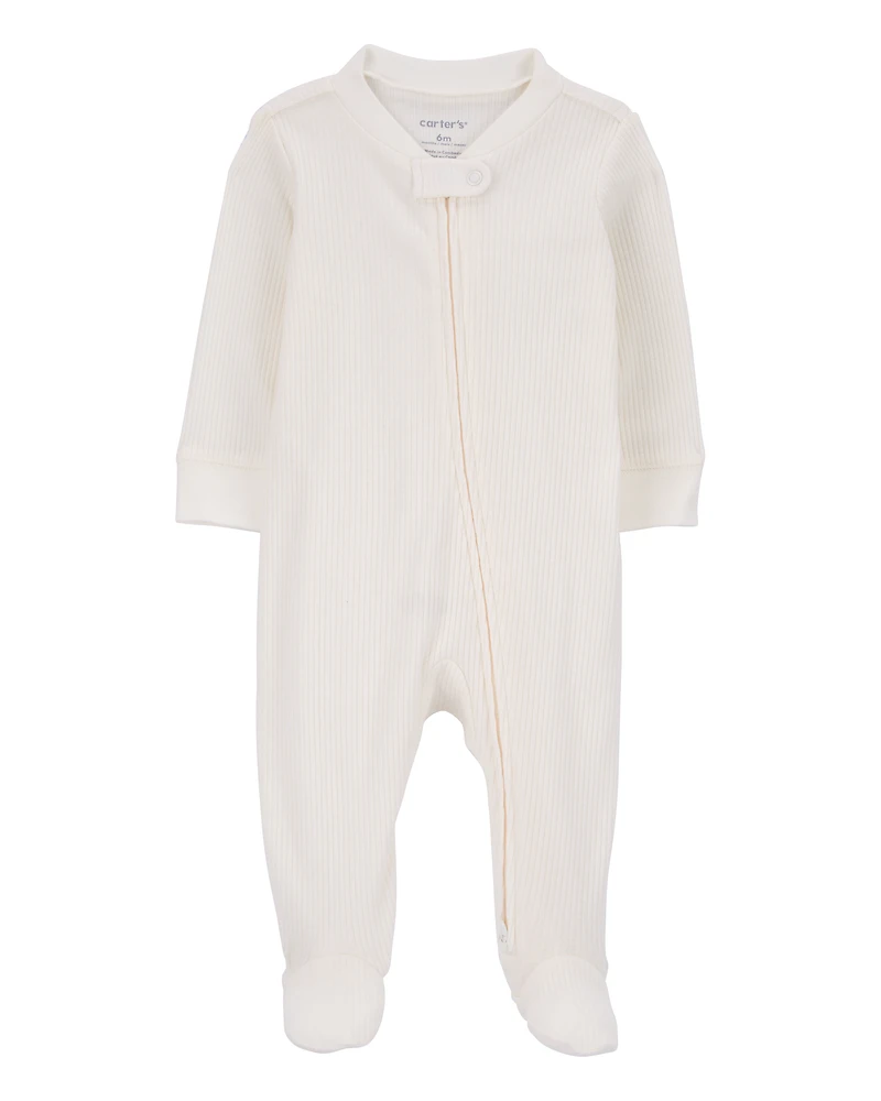 Baby Zip-Up Ribbed Sleep & Play Pajamas - Ivory