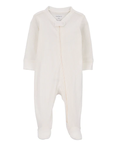 Baby Zip-Up Ribbed Sleep & Play Pajamas - Ivory