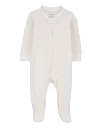 Baby Zip-Up Ribbed Sleep & Play Pajamas - Ivory