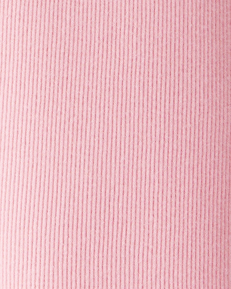 Girls Solid Cotton Ribbed Stretch Leggings - Pink