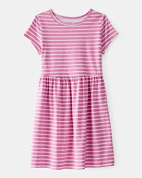 Girls Striped Short-Sleeve Dress - Pink