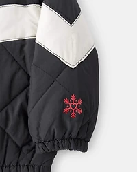 Baby Girl Color Block Puffer Jacket - Black