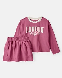 Kid 2-Piece London Short-Sleeve Top & Skirt Set - Pink