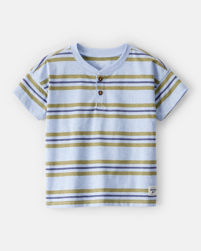 Toddler Boy Striped Short-Sleeve Henley Tee - Blue