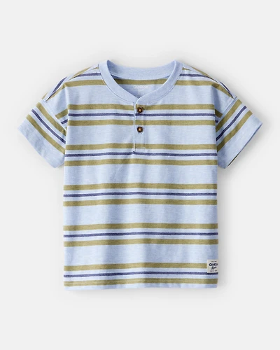 Toddler Boy Striped Short-Sleeve Henley Tee - Blue