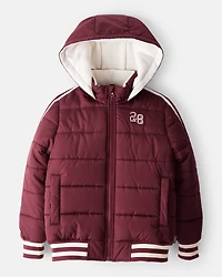 Boys Striped Sleeves Hooded Puffer Jacket - Red