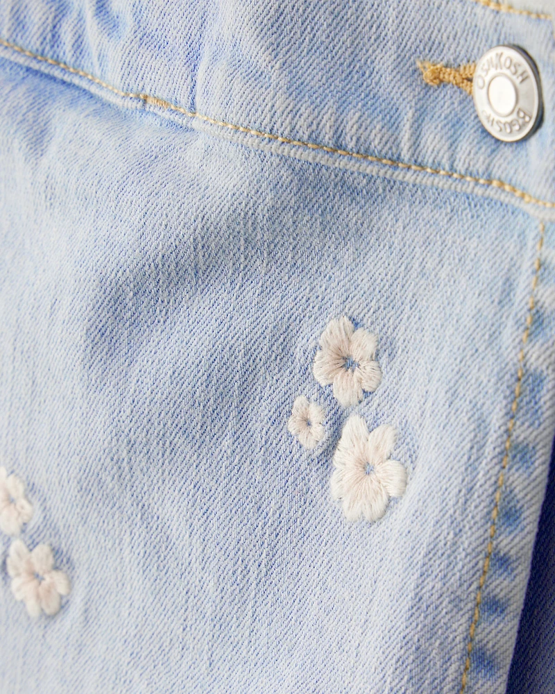 Baby Girl Embroidered Denim Skort - Blue