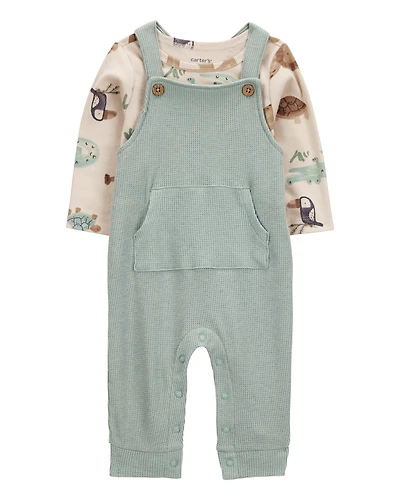 Baby 2-Piece Long-Sleeve Tee & Waffle Knit Coverall Set - Green