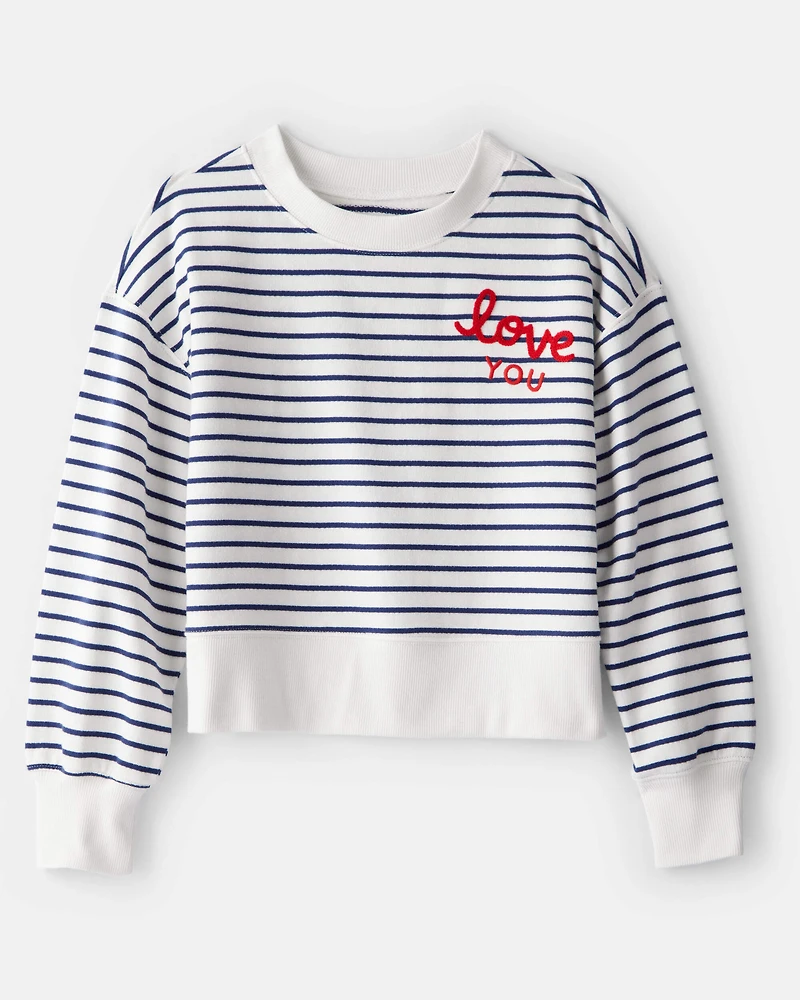 Girls French Terry Long-Sleeve Top - Navy/White