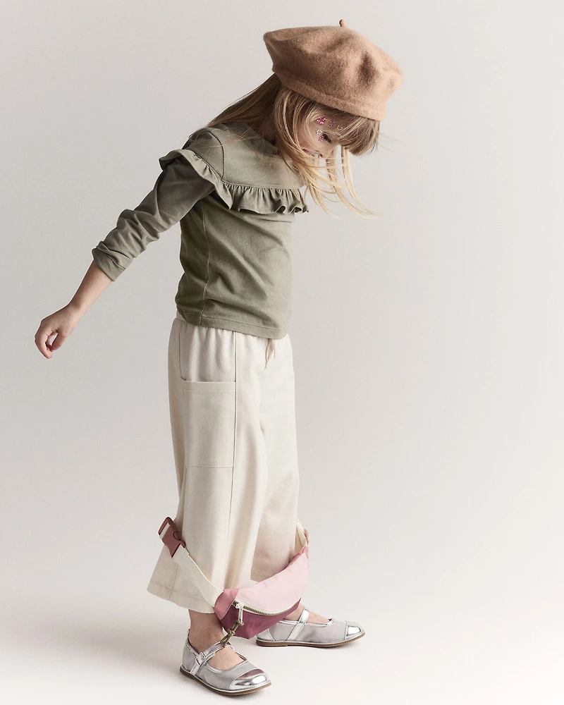 Toddler Girl Mock Neck Ruffle Top - Olive