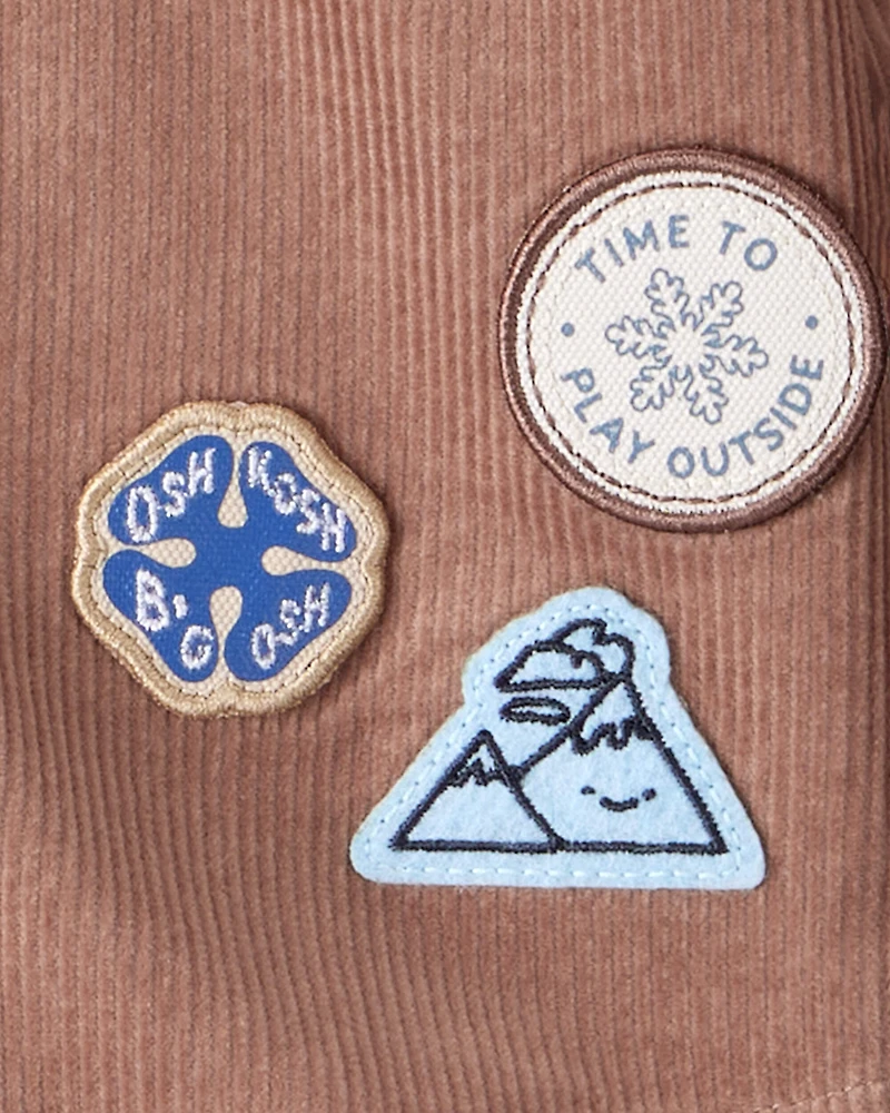 Baby Boy Camping Badges Corduroy Button-Down Shirt - Brown