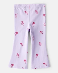 Baby Girl Floral Cotton Flare Pull-On Stretch Leggings - Purple