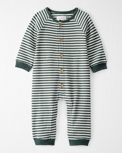 Baby Organic Cotton Waffle Knit Jumpsuit in Stripes