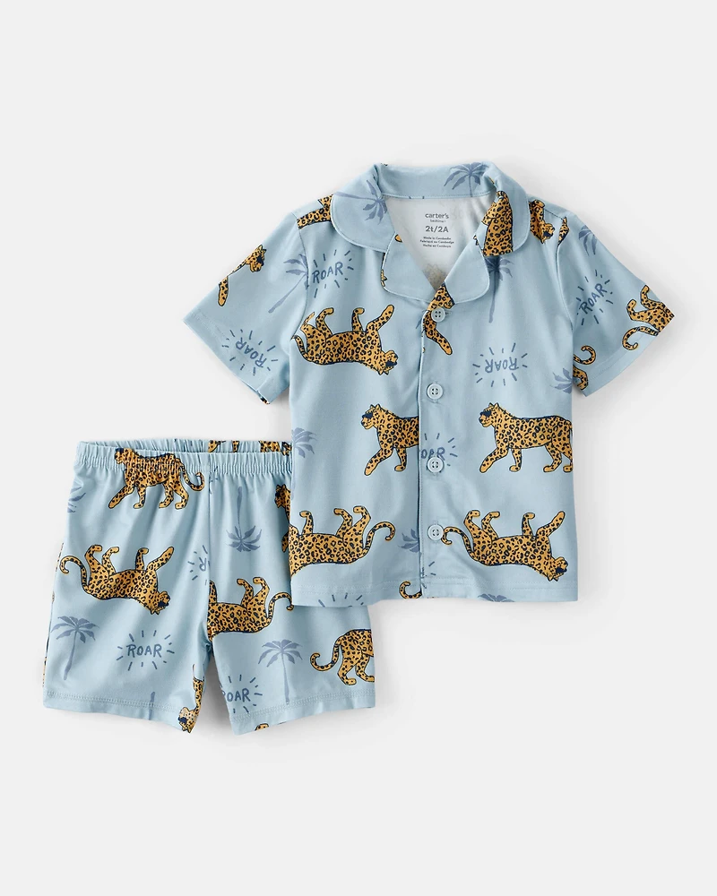 Toddler Boy 2-Piece Leopard Loose Fit Coat-Style Pajamas - Blue