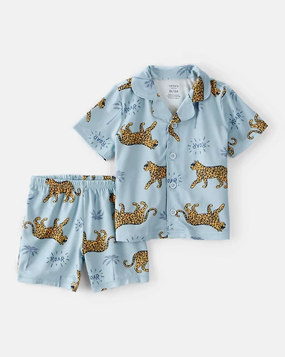 Toddler Boy 2-Piece Leopard Loose Fit Coat-Style Pajamas - Blue