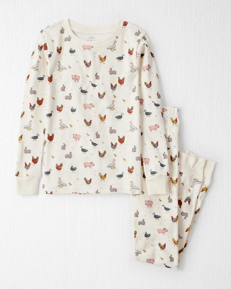 Kid Organic Cotton Pajamas in Farm Friends Print