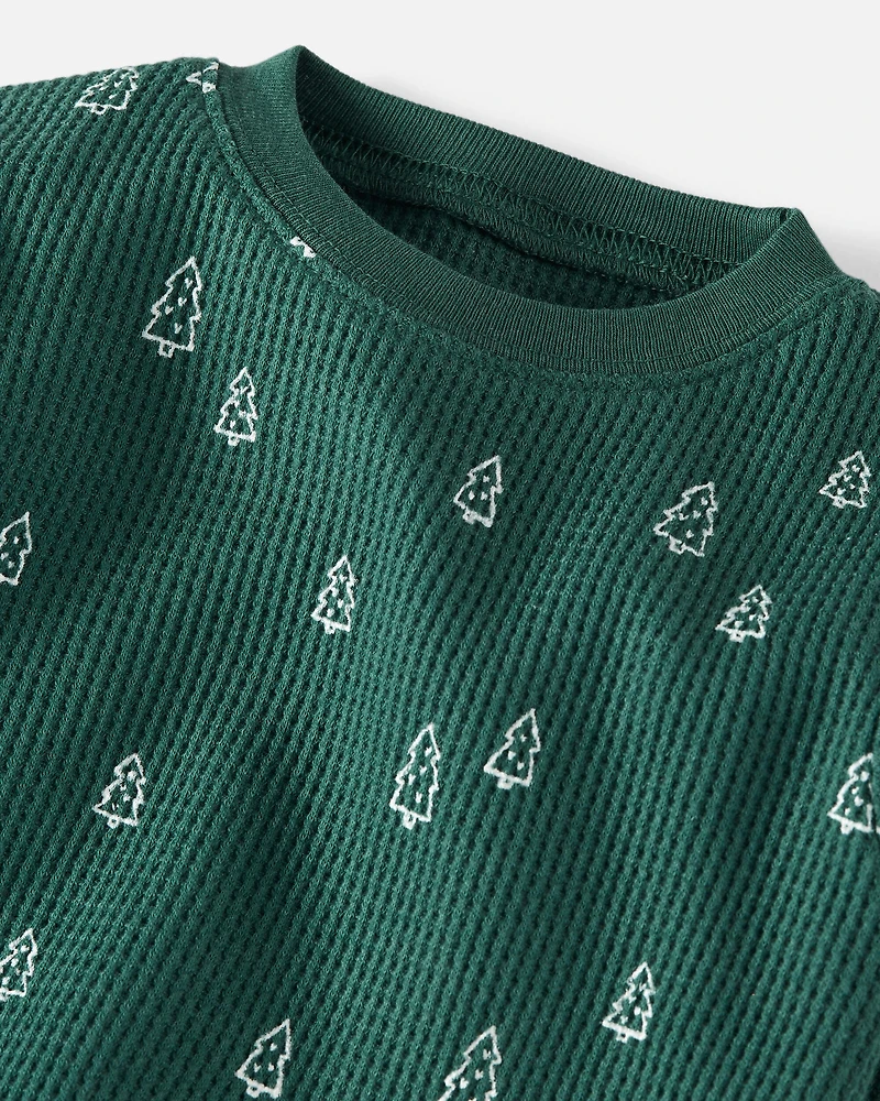 Toddler Christmas Tree Print Waffle Knit Pajamas Made with Organic Cotton
