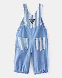 Baby Neutral Vintage Inspired Striped Chambray Overalls - Blue Wash