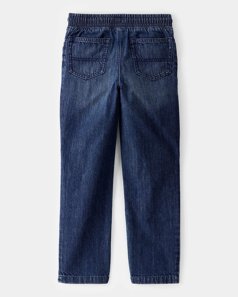 Boys Drawstring Pull-On Denim Jeans - Blue